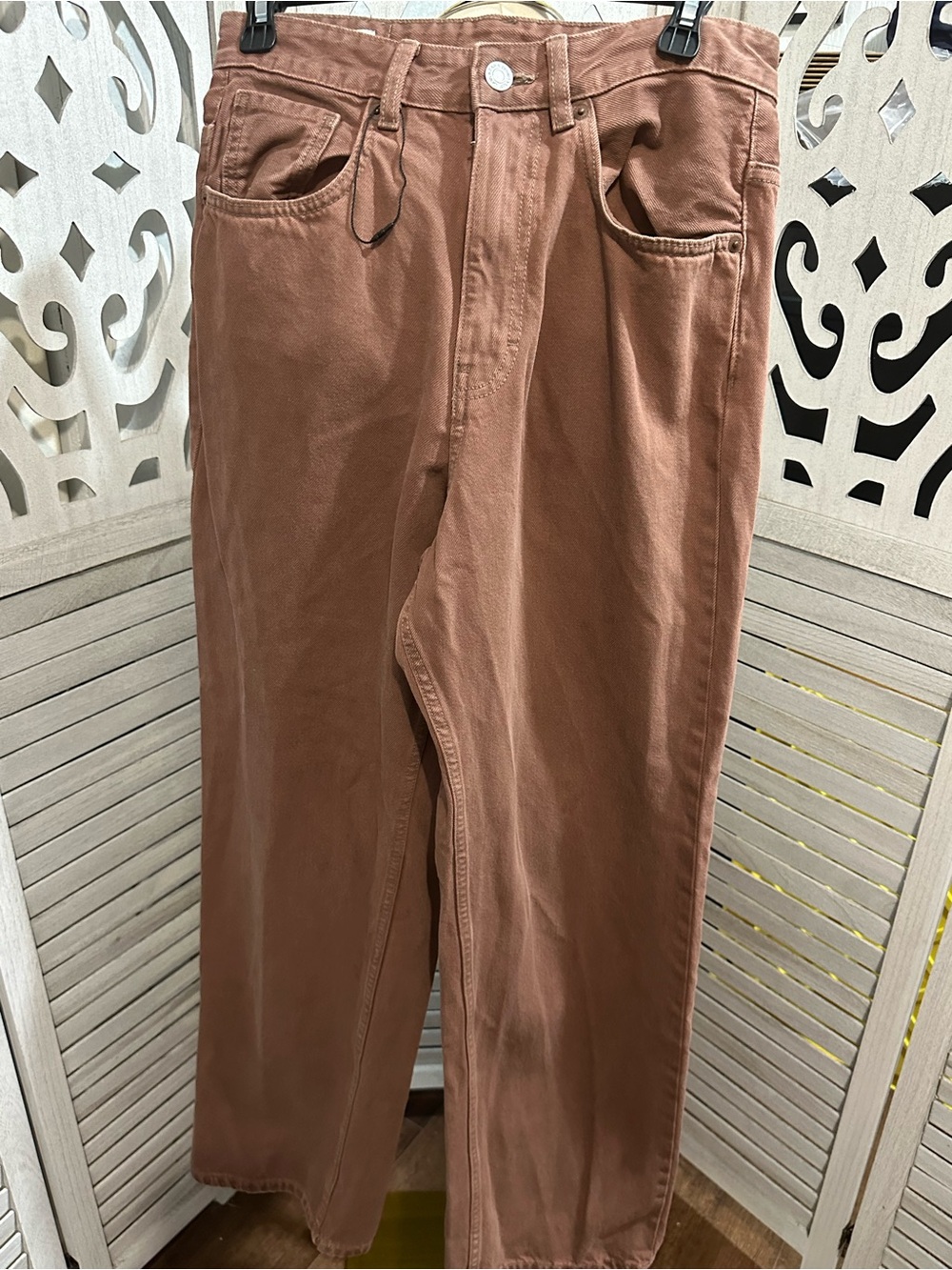 Zara High Rise Jeans in Rust Brown